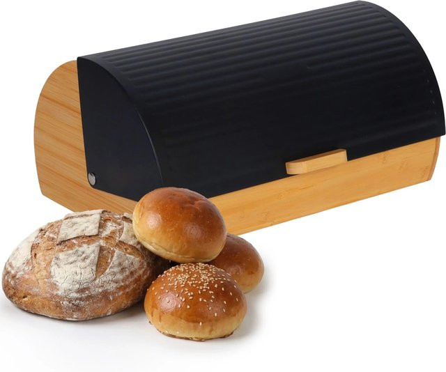 Relaxdays Brotkasten aus Bambus mit Klappdeckel in Schwarz, B: 37,5 cm, T: 19 cm, H: 26,5 cm - Bild 1