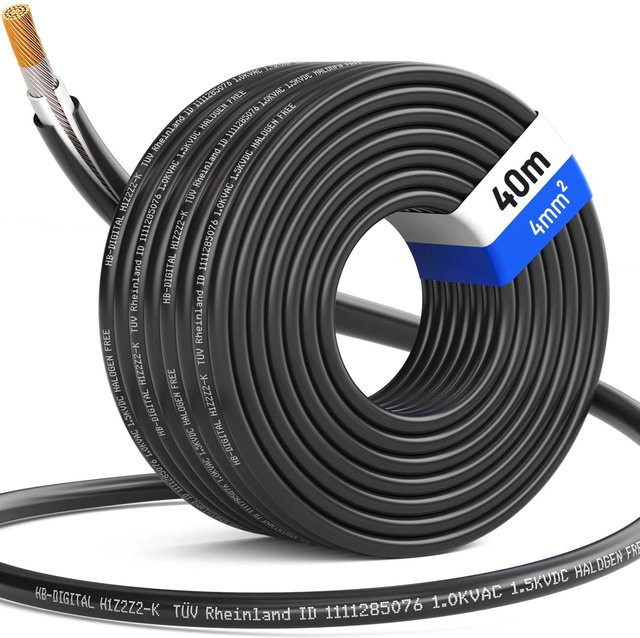 hb-digital Solarkabel 4 mm² H1Z2Z2-K PV-Kabel für Solaranlagen, 40 m, schwarz - Bild 1