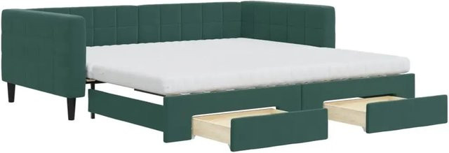 vidaXL Tagesbett ausziehbar mit Schubladen in Dunkelgrün aus Samt, B/T: 100 x 200 cm - Bild 1