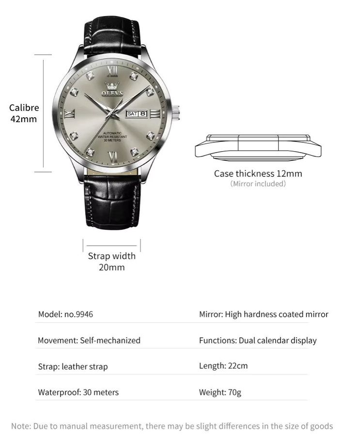 OLEVS Armbanduhr Automatik, Leder, Weiß, Herren - Bild 6