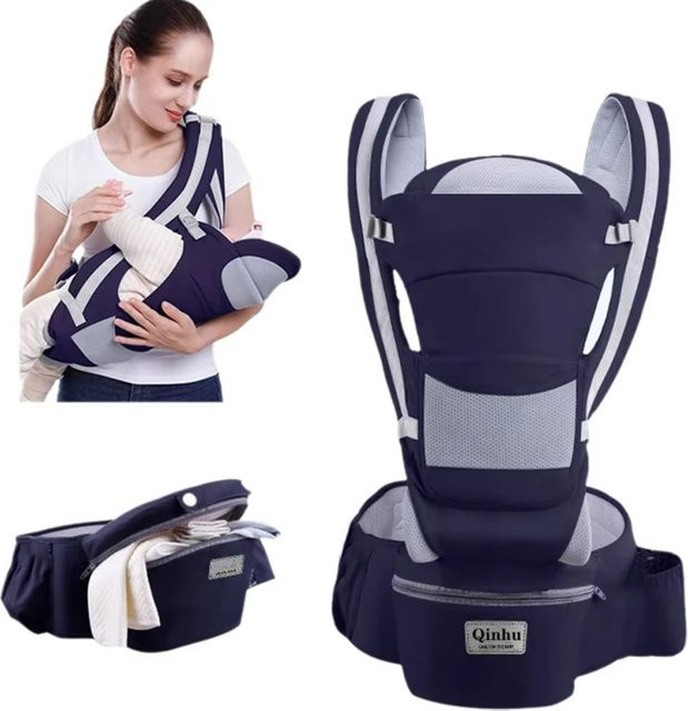 Ergonomische Babytrage für Neugeborene und Säuglinge als Hüfttrage und Känguru in Blau - Bild 1