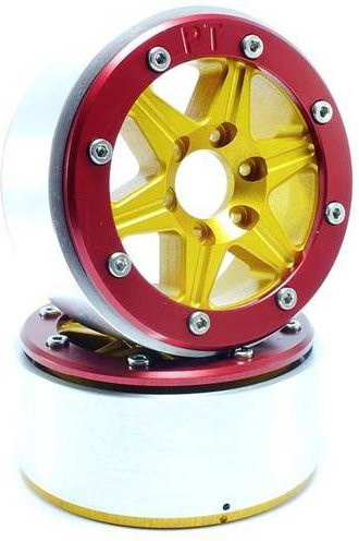 Metsafil Sixstar Crawler Felgen 1:10 aus Aluminium in Gold und Rot, 1 Paar - Bild 1