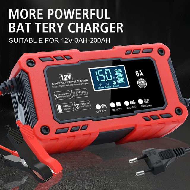 Intelligentes Batterie Ladegerät für Auto und Motorrad mit Puls Reparatur Funktion für 12V Blei-Säure Batterien in Rot - Bild 1