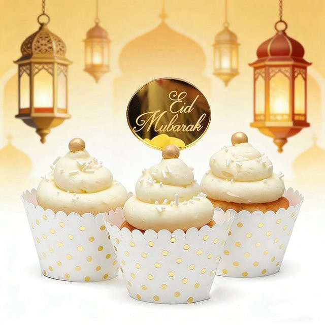 Ataozhekou 8er Set Acryl Eid Mubarak Kuchen Topper in Gold für Ramadan und Islamische Festlichkeiten - Bild 1