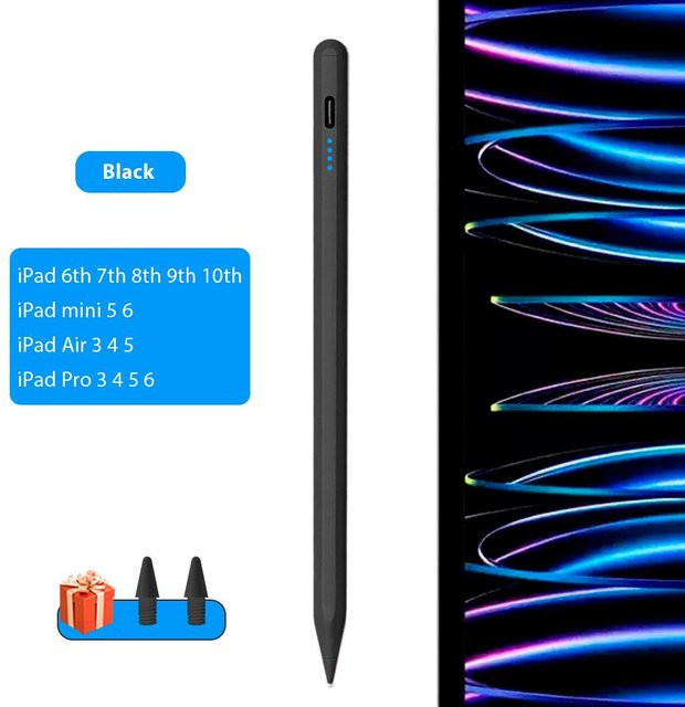 Stylus für iPad und Apple Pencil mit Handflächenerkennung, USB-C, Schwarz - Bild 1