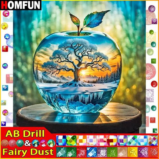 Homfun Diamond Painting Set Landschaft Apfelbaum mit quadratischen Steinen in Mehrfarbig - Bild 1