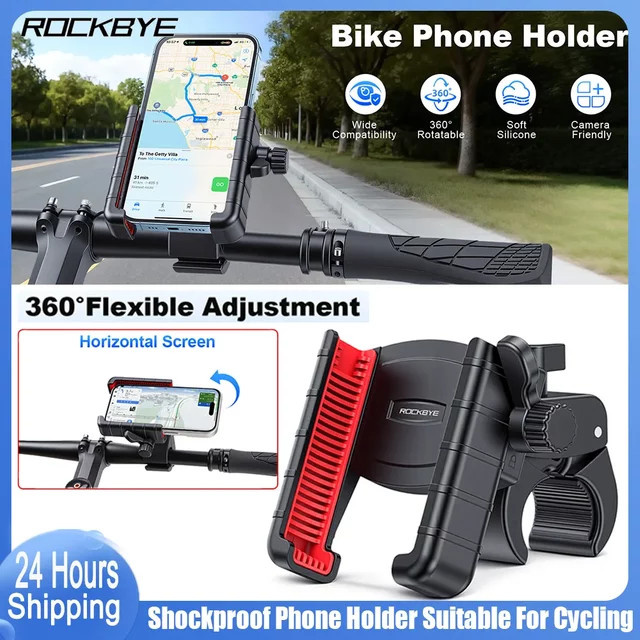 Rockbye Fahrrad-Handyhalterung 360 Grad in Schwarz für Mobiltelefone von 4,7 bis 7 Zoll, universeller stoßfester GPS-Clip für dein Fahrrad - Bild 1