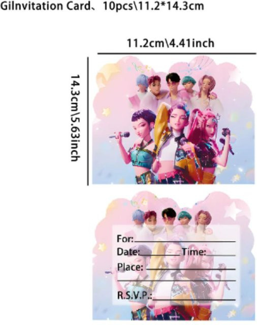 Einladungskarten im Anime- und Kpop-Dämonenjäger-Design für deine Geburtstagsfeier oder Babyparty, einseitig bedruckt, mehrfarbig - Bild 1