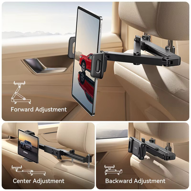 Joyroom 3-in-1 Auto-Kopfstützen-Tablet-Halterung für Rücksitze, dehnbarer Halter für iPad Air/Mini und Samsung Tab, Farbe: Schwarz, passend für Geräte von 4,7 bis 12,9 Zoll - Bild 2