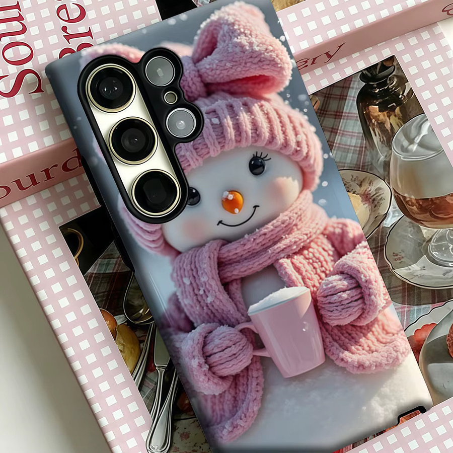 Stoßfeste Doppelschicht Handyhülle mit Pastellfarbenem Strick-Schneemann Design für Samsung Galaxy S25 Ultra, S24 und S23 Ultra Plus in Pink - Bild 4