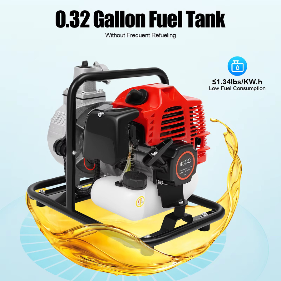 Bymaocar Benzinbetriebene Wasserpumpe 43cc mit 1 Zoll Anschluss und zusätzlichem Luftfilter für die landwirtschaftliche Bewässerung - Bild 6