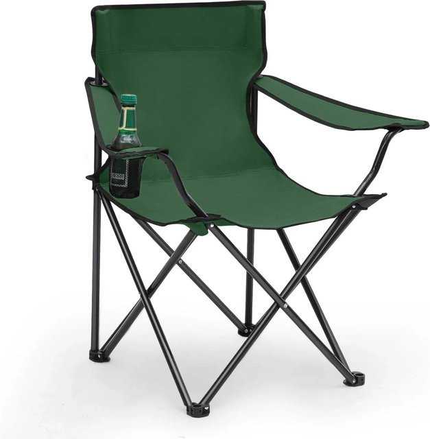 Sunula Campingstuhl Faltstuhl Anglerstuhl Grün mit Getränkehalter und Tasche aus Oxford-Gewebe und Stahlrohr - Bild 1