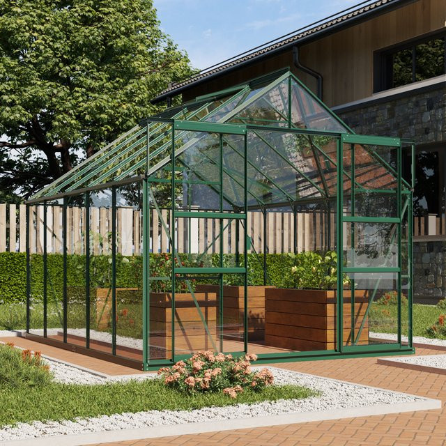 Vitavia Gewächshaus Mars 8300 in Smaragdgrün mit Einscheibensicherheitsglas und Doppelschiebetür, Fläche: 8,3 m² - Bild 1