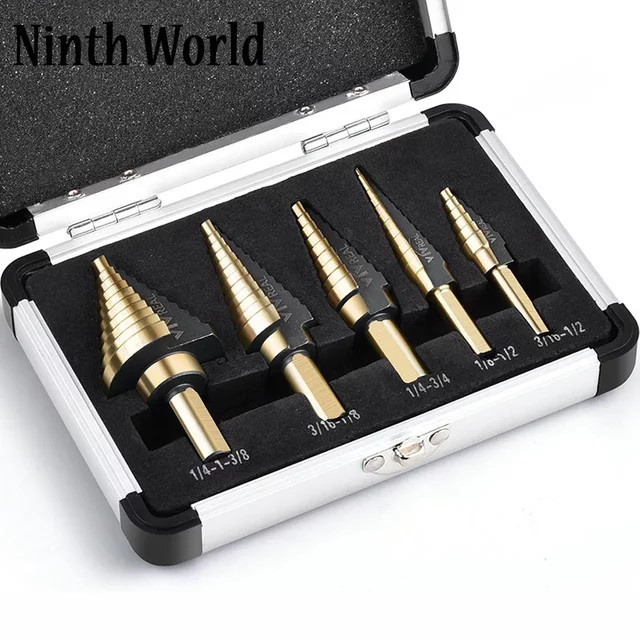 Ninth World HSS Kobalt Schrittbohrer Set mit Titan-Beschichtung und Aluminium-Etui, 5 Stück, 50 Größen - Bild 1
