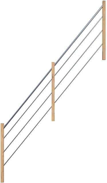 StarWood Holz-Edelstahl-Geländer Eiche Rechts FSC, Farbe Braun, B/T/H: 182,0 x 137,0 cm - Bild 1