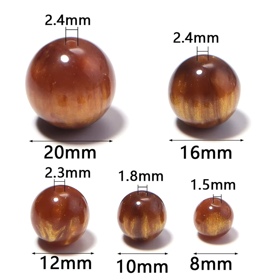 louleur Perlen, vergoldet, Harz, goldbraun, Holzimitat, rund, 8–20 mm, Unisex - Bild 2