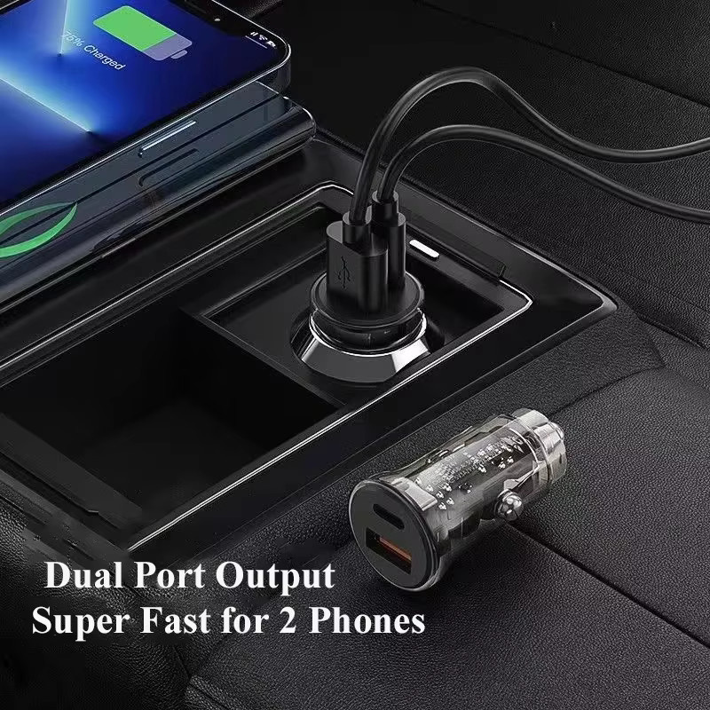 UYUXIO USB-C Autotelefon-Ladegerät PD 30 W Superschnellladeadapter in Transparent - Bild 3
