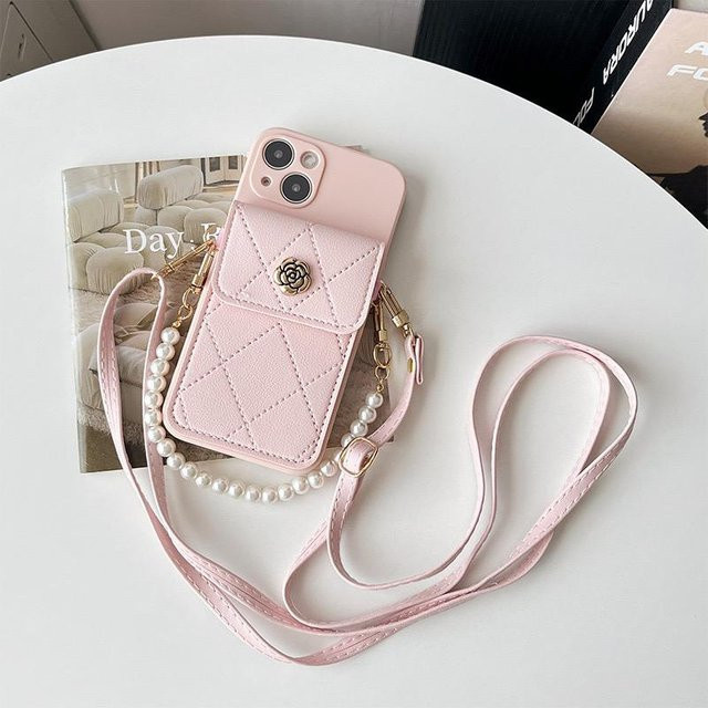 Perlenarmband Handyhülle für Xiaomi Mi 15T 14T Pro 13T Redmi Note 15 15C 14C 13C 12C mit Kartenfach und Crossbody Lanyard in Pink - Bild 1