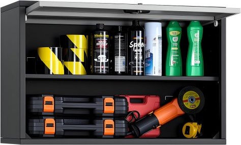 VEVOR Hängeschrank Werkstatt aus kaltgewalztem Stahl mit Regal und hochklappbarer Tür, Wandhängeschrank für Garage und Lager, B/T/H: 77 x 30,5 x 50 cm
