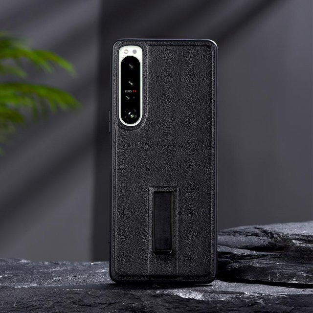 Stoßfeste PU-Leder Handyhülle mit Metall-Ständer für Sony Xperia 1 5 10 III 5 II 10 IV in Schwarz - Bild 1