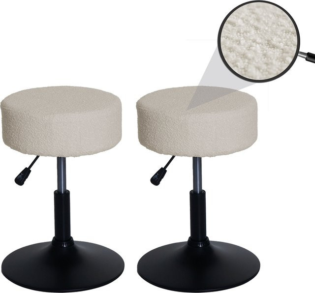2er-Set MCW Sitzhocker C22 höhenverstellbar und drehbar aus Stoff Bouclé in Creme-Weiß, Durchmesser: 37 cm - Bild 1