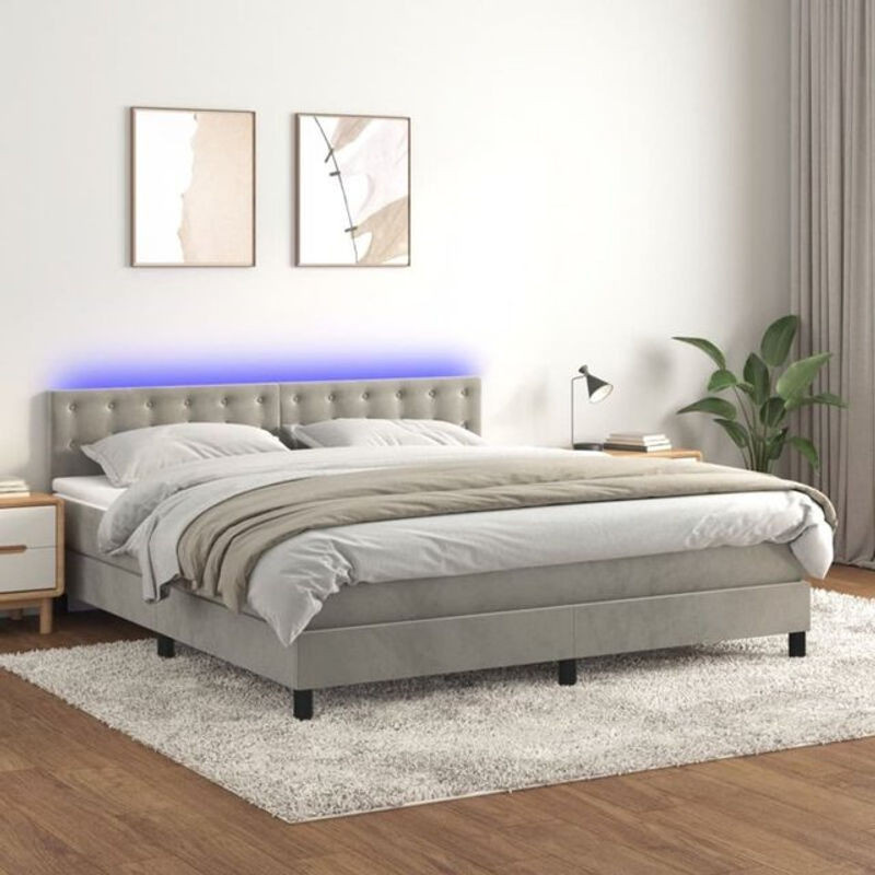 Vidaxl Boxspringbett mit Matratze in Grau und Weiß aus Samt und Massivholz, B/T/H: 180 x 200 x 78 cm - Bild 1