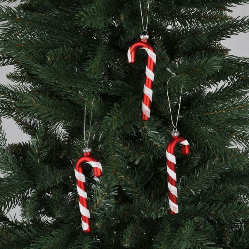 BURI Weihnachts-Hängeornamente Zuckerstangen aus Glas in Rot und Weiß, 3er-Set, Höhe: 12 cm - Bild 1