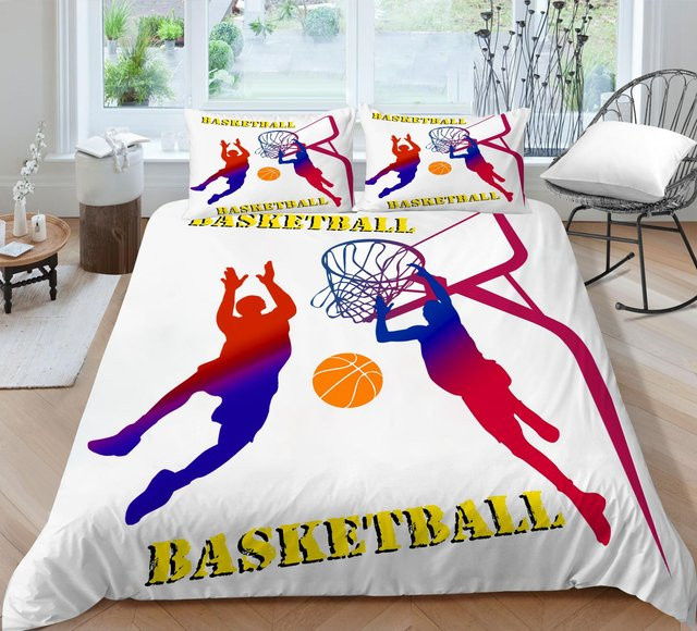 Alida 3D-Basketball-Bettwäsche-Set mit Bettbezug und Kissenbezug, Weiß, B/H: 100 x 135 cm - Bild 1