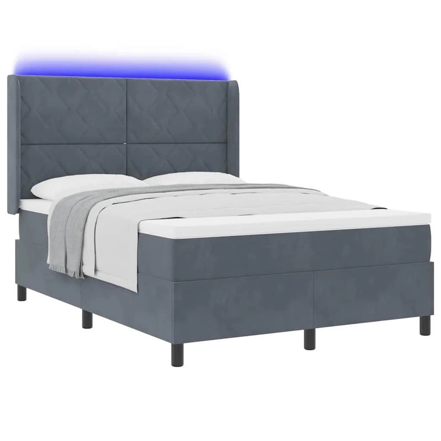 vidaXL Boxspringbett mit Matratze und LED-Unterbettbeleuchtung aus Samt in Dunkelgrau, B/T/H: 140 x 200 x 147 cm - Bild 2