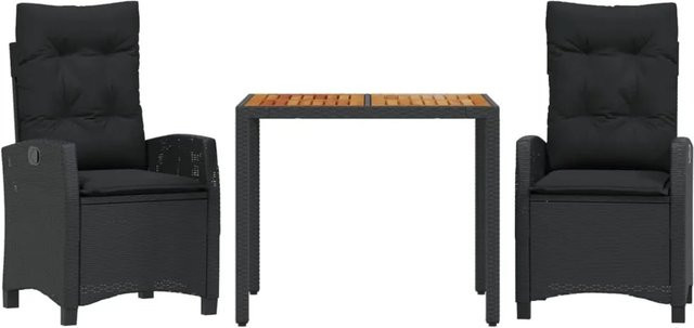 vidaXL 3-teilige Garten-Essgruppe aus Poly-Rattan und Akazienholz in Schwarz mit Kissen - Bild 1
