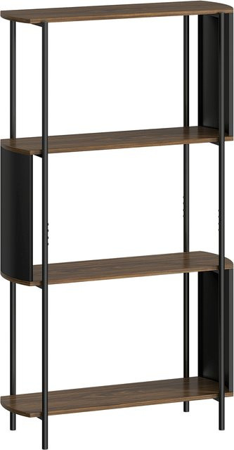 HOMCOM Bücherregal in Braun mit 4 Ebenen und geschwungenem Design, freistehendes Standregal im Industriestil, B/T/H: 80 x 30 x 141 cm - Bild 1