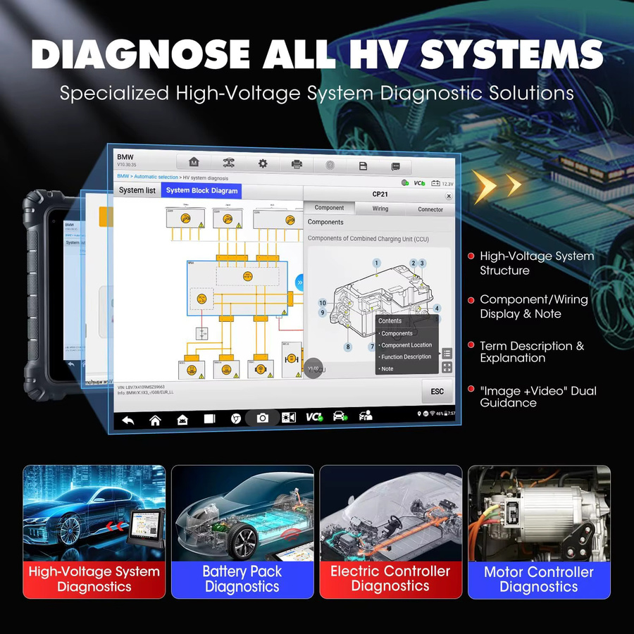 Autel MaxiSys Ultra EV Scanner Diagnosegerät mit ECU-Programmierung und Hochspannungs-Batteriepack-Analyse in Schwarz inklusive EVDiag Kit VCMI PK Ultra - Bild 6