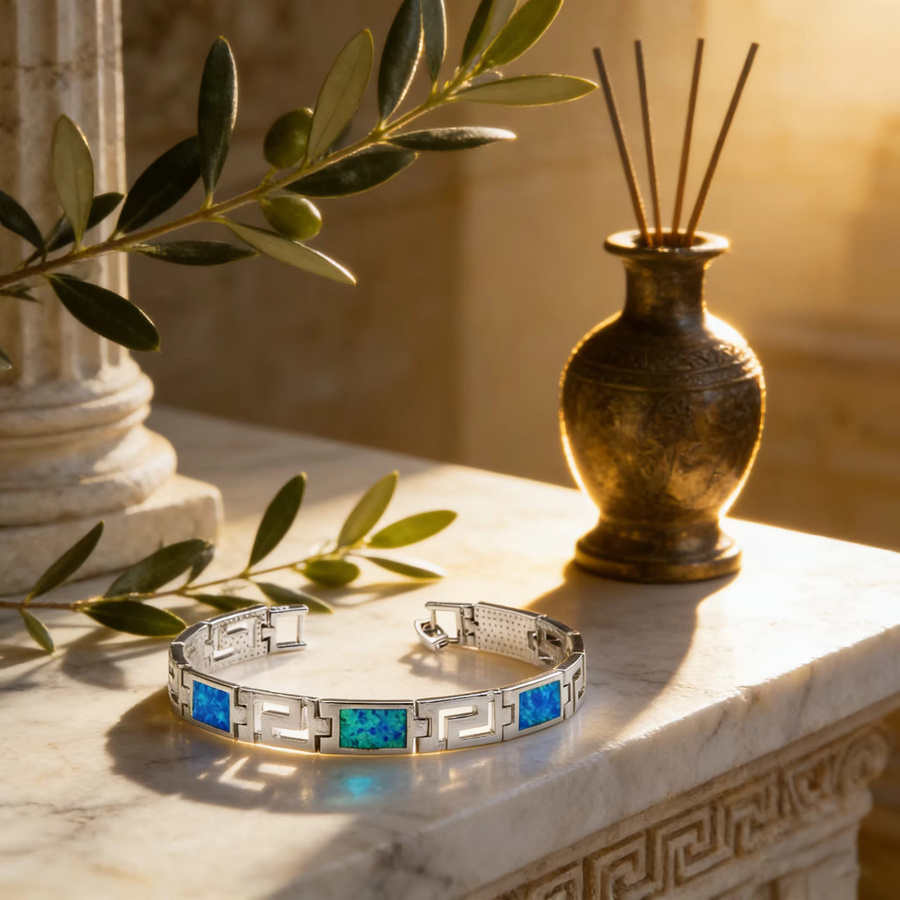 Armband, silberfarben, blaue synthetische Opale - Bild 3