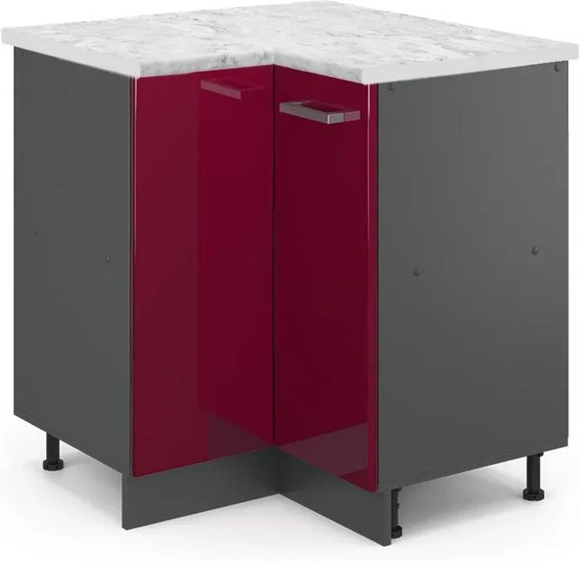 Vicco Eckunterschrank R-Line Bordeaux Anthrazit Hochglanz Küchenunterschrank Wandmontage B/T/H: 75,6 x 46,0 x 81,6 cm - Bild 1