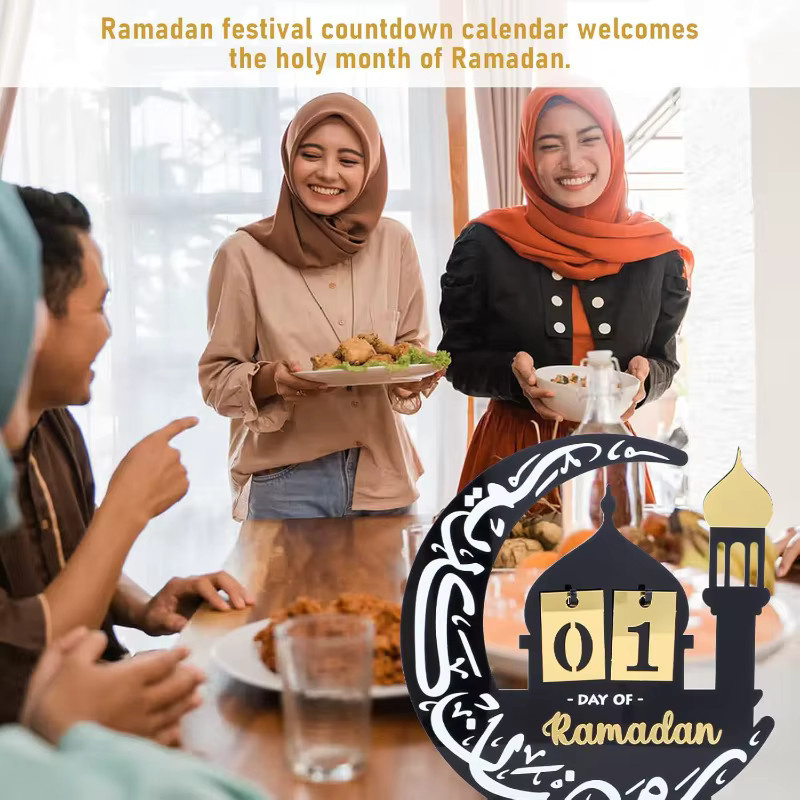 Schlossförmiger Acryl-Countdown-Kalender für Ramadan und Eid, schwarze Tischdekoration im orientalischen Stil - Bild 4
