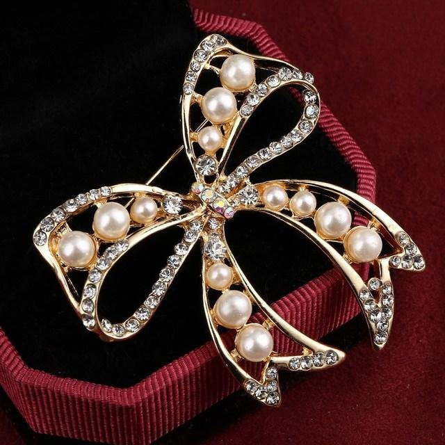 Zoshi Brosche, Blumen, Kristall, Perle, Damen, goldfarben - Bild 1