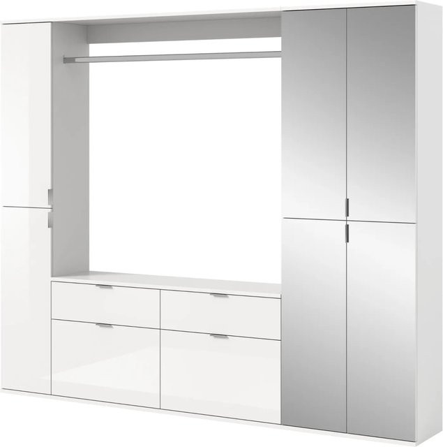 Inn.Furn Garderoben-Set SystemX in Weiß Hochglanz mit Spiegel und Schuhschrank B/H: 212 x 193 cm - Bild 1