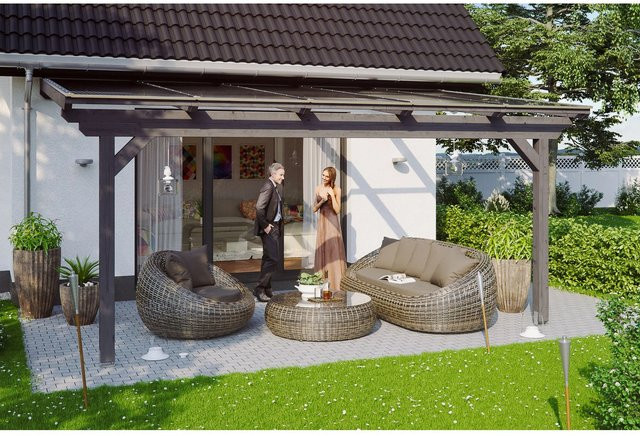 Skan Holz Terrassenüberdachung Ancona aus Leimholz in Schiefergrau mit Polycarbonat-Dach, Breite: 541 cm, Tiefe: 350 cm - Bild 1