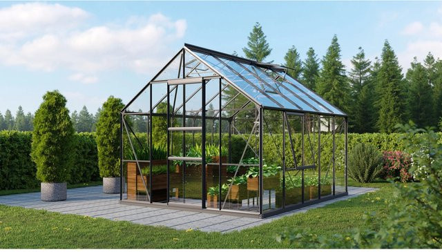 Vitavia Gewächshaus Meridian 1 Vorzugsset in Schwarz mit Sicherheitsglas, Dachfenster, Seitenfenster und Regenrinnen, B: 254 cm, H: 232 cm, T: 254 cm - Bild 1