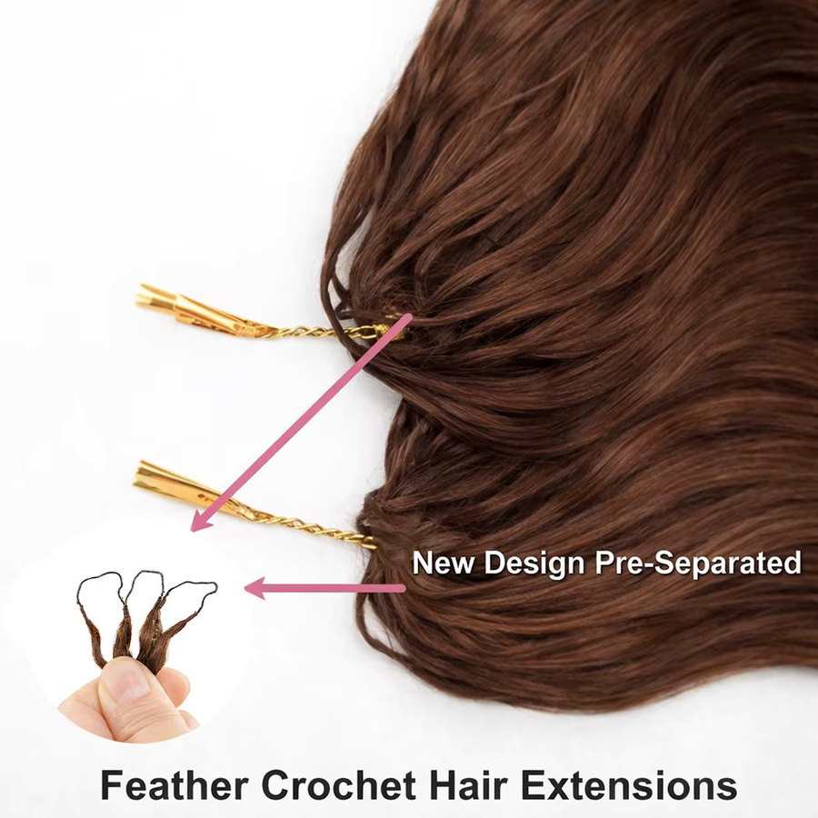 QAANA Haarextension Body Wave Feather Crochet, 12A Rohhaar, Dunkelbraun - Bild 6
