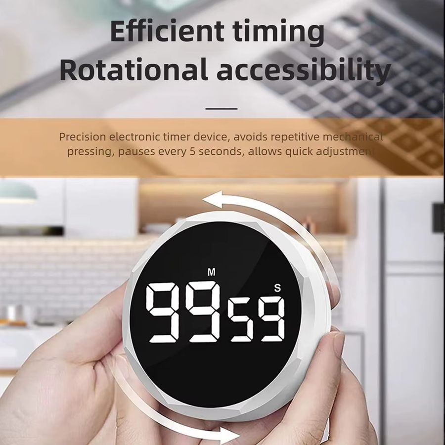 TINSOL Magnetischer Digitaler Timer in Schwarz als Rotierender Zeitmanagement-Wecker und Küchen-Kochzähler zum Kochen und Lernen - Bild 2