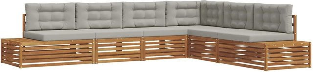 vidaXL Outdoor-Sofagarnitur aus Akazienholz in U-Form mit Kissen, 19-teiliges Set, Natur und Grau - Bild 1