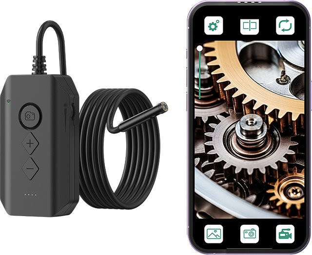 BUMBORN Wifi Endoskop Kamera mit 1080P HD Dual Triple Objektiv, wasserdichtes Inspektionstal mit starrem Kabel für iPhone und Android, Schwarz - Bild 1