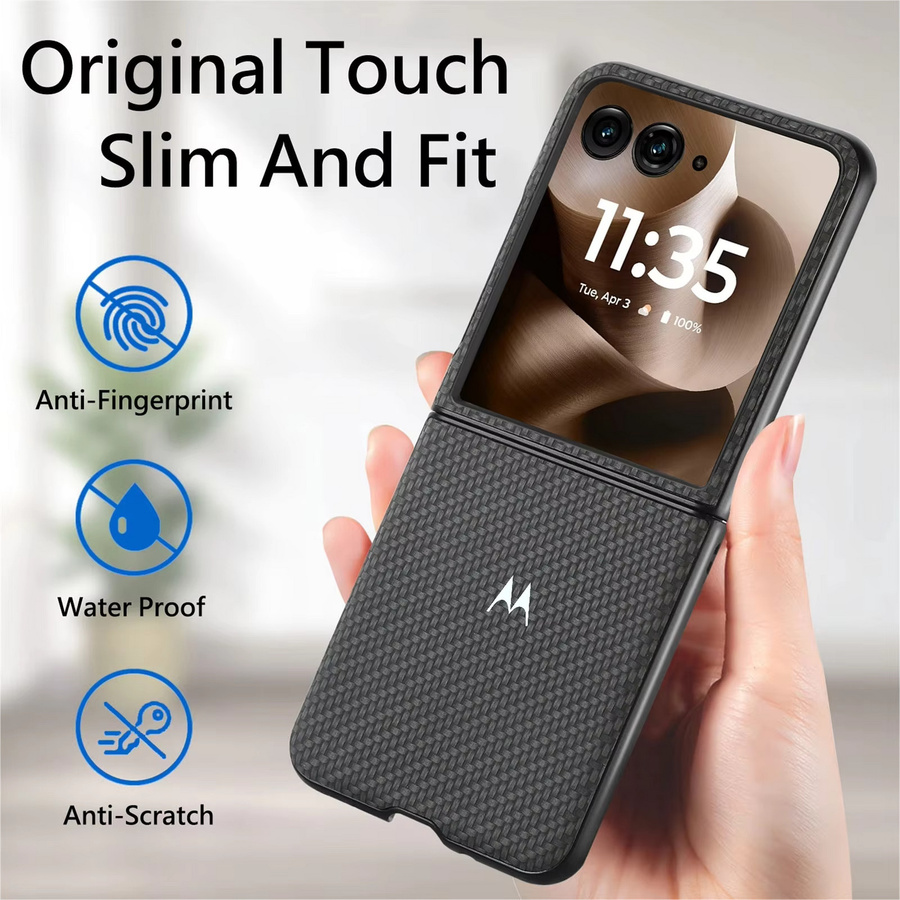 Luxuriöse minimalistische Flip-Hülle mit gewebter Textur für Motorola Razr in Schwarz - Bild 2