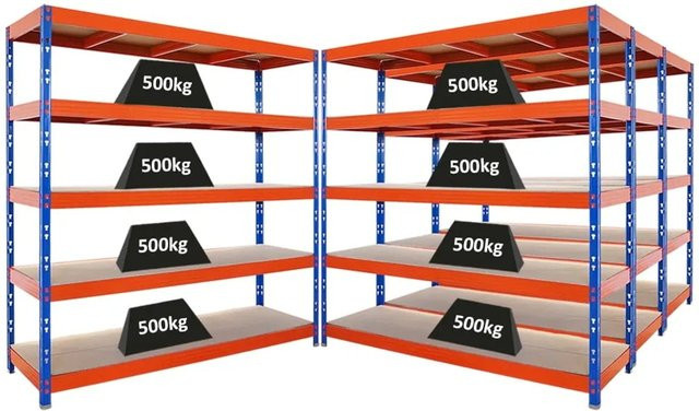 4er Set PROREGAL Rhino Profi Schwerlastregal mit 5 Spanplatten-Ebenen, Blau/Orange, B/T/H: 200 x 60 x 200 cm - Bild 1
