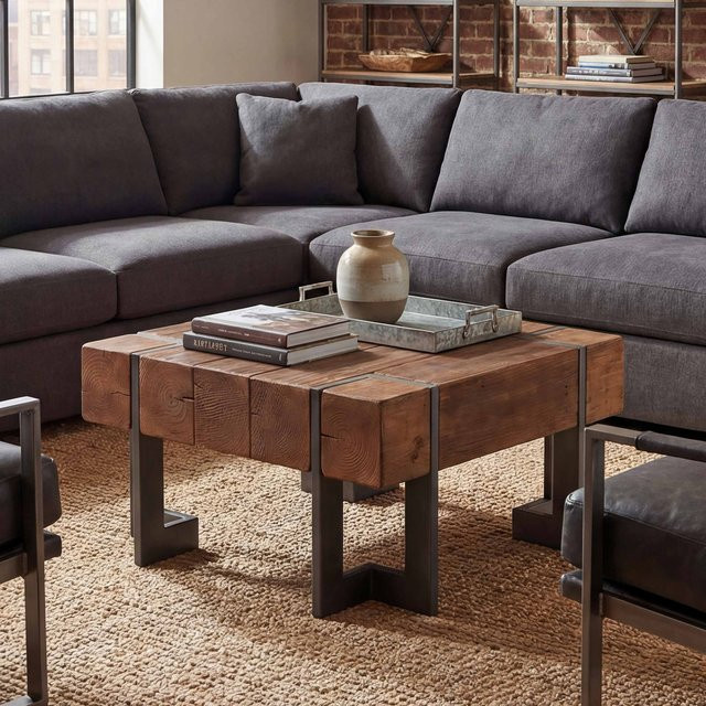 Couchtisch MCW-A15 aus massivem Tannenholz in Braun im Industrial Look, B/T/H: 70 x 70 x 40 cm - Bild 1