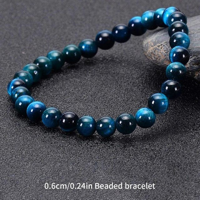 Perlenarmband, blauer Tigerauge-Stein, Naturstein, Unisex - Bild 1