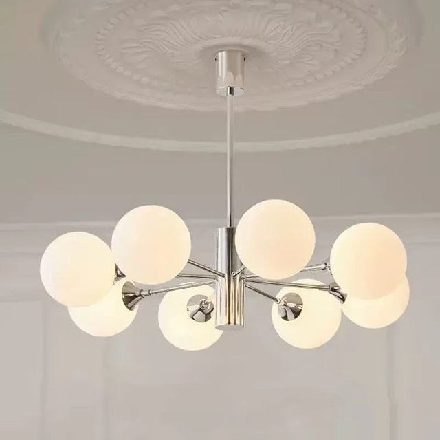 HomeLover Bauhaus Chrom-Kronleuchter mit transparenten Glas-Kugeln für Wohnzimmer und Esszimmer - Bild 1