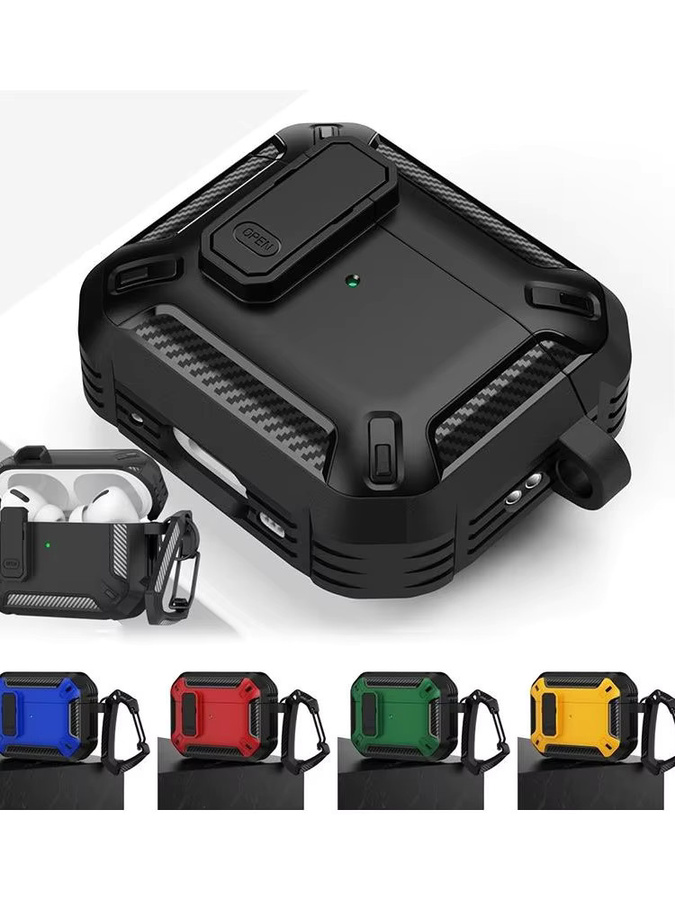 Apple Carbon Fiber Switch Schutzhülle für AirPods Pro 2, 1, 3 und 2 in Schwarz mit Schlüsselanhänger und stoßfestem TPU-Schutz - Bild 7