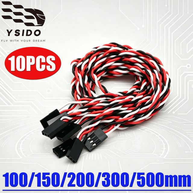 YSIDO RC Servo Verlängerungskabel Set aus 10 Stück für Hubschrauber, Flugzeuge und Drohnen, JR Anschluss, verschiedene Längen: 100mm, 150mm, 200mm, 300mm und 500mm - Bild 1